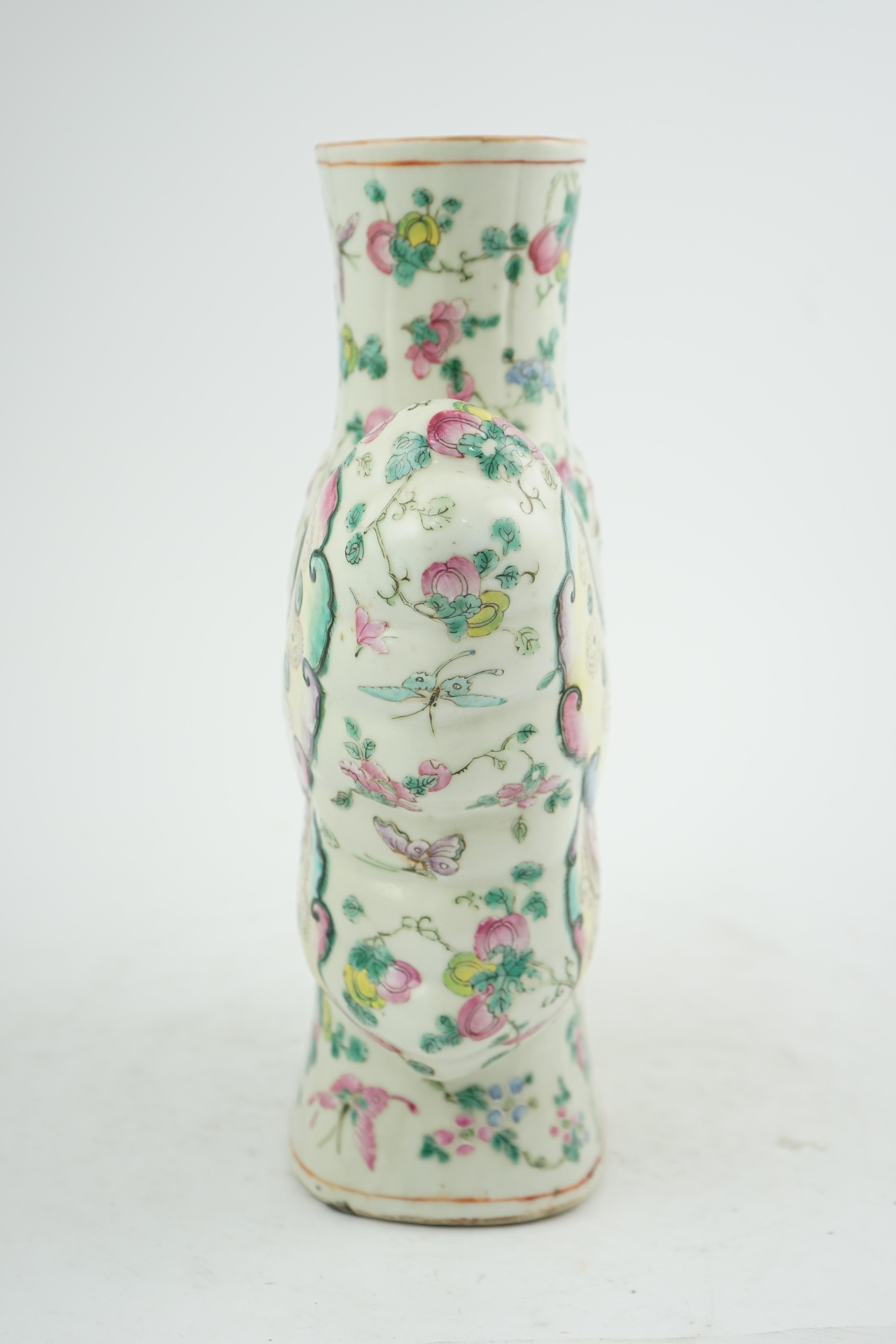 An unusual Chinese famille rose butterfly-shaped vase, late 19th century